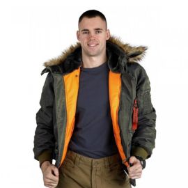 Короткая зимняя куртка мужская N-2B Slim Olive бомбер, Размер: 44-46 (S)