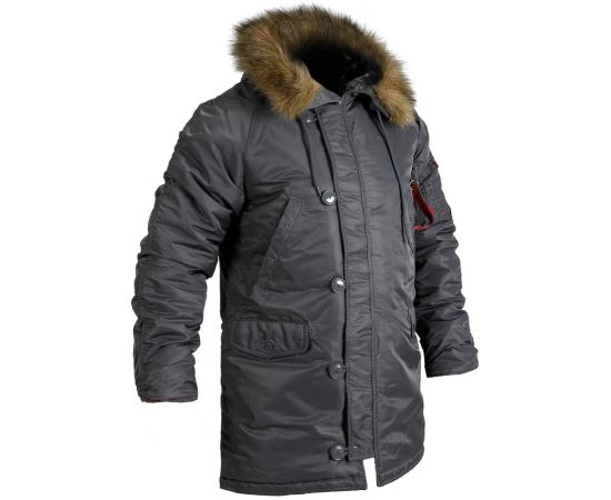 Сіра чоловіча куртка Аляска Slim Fit N-3B Gray подовжена, Розмір: 44-46 (S)