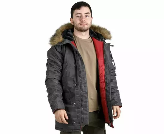 Серая мужская куртка Аляска Slim Fit N-3B Gray удлиненная, Размер: 44-46 (S), фото 9