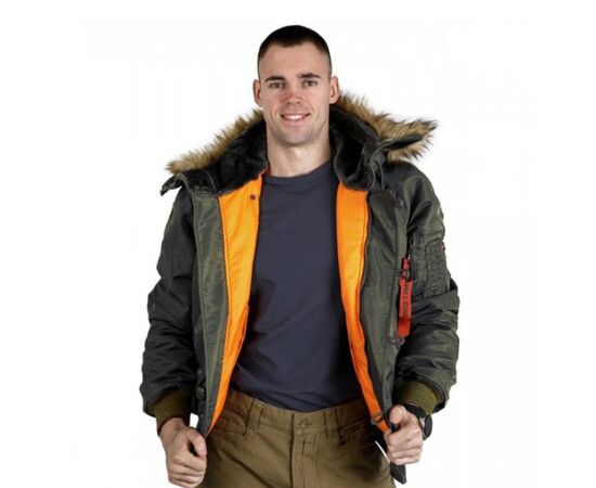 Короткая зимняя куртка мужская N-2B Slim Olive бомбер, Размер: 44-46 (S)