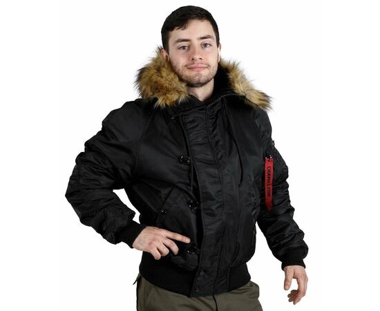 Зимняя куртка мужская летная N-2B Slim Black черная, Размер: 44-46 (S)