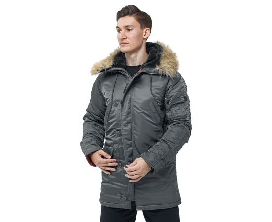 Серая мужская куртка Аляска Slim Fit N-3B Gray удлиненная, Размер: 44-46 (S), фото 2