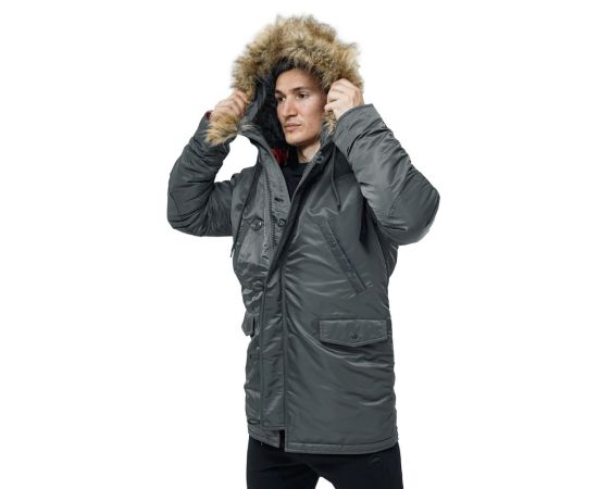 Серая мужская куртка Аляска Slim Fit N-3B Gray удлиненная, Размер: 44-46 (S), фото 7