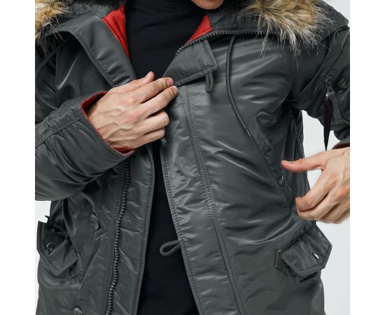 Серая мужская куртка Аляска Slim Fit N-3B Gray удлиненная, Размер: 44-46 (S), фото 17