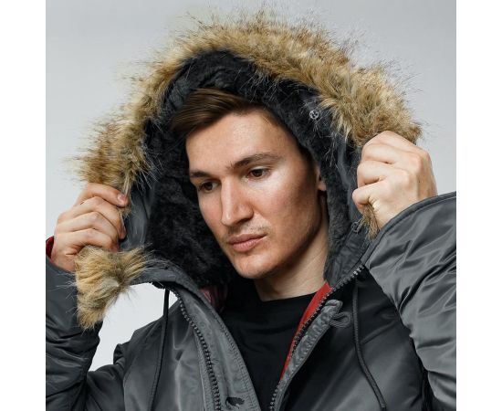 Серая мужская куртка Аляска Slim Fit N-3B Gray удлиненная, Размер: 44-46 (S), фото 14