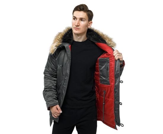 Серая мужская куртка Аляска Slim Fit N-3B Gray удлиненная, Размер: 44-46 (S), фото 3