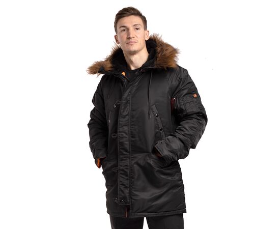 Черная зимняя куртка Аляска N-3B Black мужская удлиненная, Цвет: черный, Размер: 40-42 (XS), фото 3